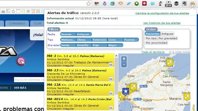 Alertas Tráfico, extensión para Chrome para conocer las incidencias en las carreteras