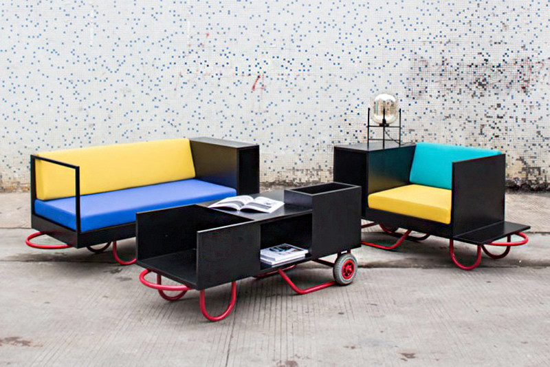Muebles modulares inspirados en carretillas de mano