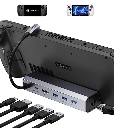 JSAUX Estación de Acoplamiento para Steam Deck, 6 en 1, con HDMI 2.0 4K@60Hz, Tres USB 3.0, Gigabit Ethernet, Carga 100W Compatible con ROG Ally-HB0603