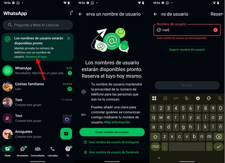 Proceso de reserva para el nombre de usuario de WhatsApp
