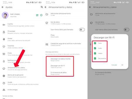 Proceso de desactivación de las descargas automáticas en WhatsApp