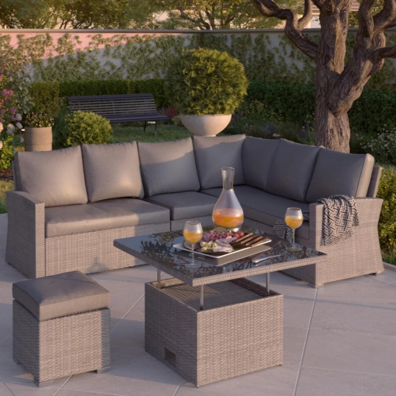 Conjunto de sofás y mesa baja Davos de resina trenzada para 7 personas
