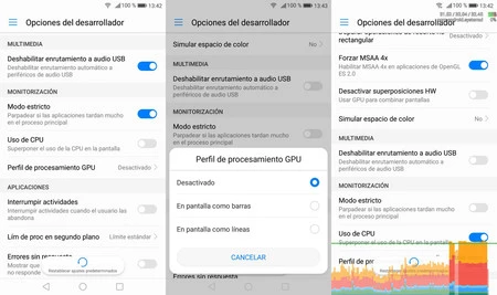 Opciones Android Mostrar Cpu