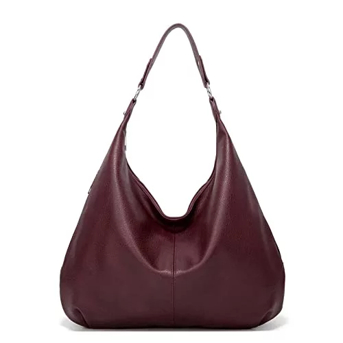 Ashioup Hobo - Bolso de hombro para mujer, de piel sintética suave, con cremallera, Café rojo oscuro, Talla única