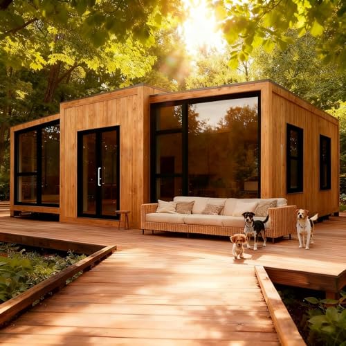 Pequeña casa prefabricada de 20 pies para adultos, contenedor plegable expandible, cabina portátil modular con baño y cocina, ideal para patio trasero, oficina, estudio, espacio de vida de invitados