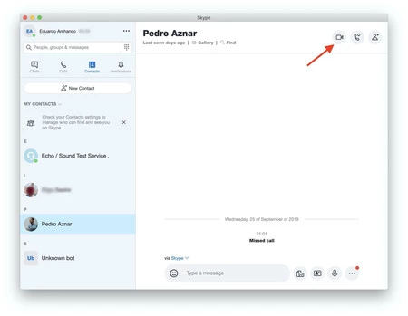 Llamar Contact Skype Mac 1