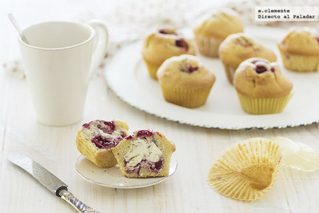Muffins de frambuesas y corazón de mascarpone. Receta