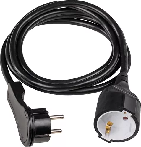 as - Schwabe alargador de Cables 2 m H05VV-F 3G1,5 con Enchufe Plano - Cable de extensión 230 V / 16 A / 3.500 W - Conector Plano - protección contra cuerpos extraños IP20 - Negro, 50212