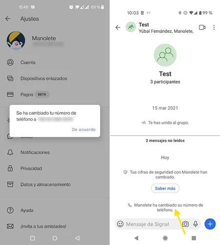 電話番号を他の人に変更したという通知が表示される