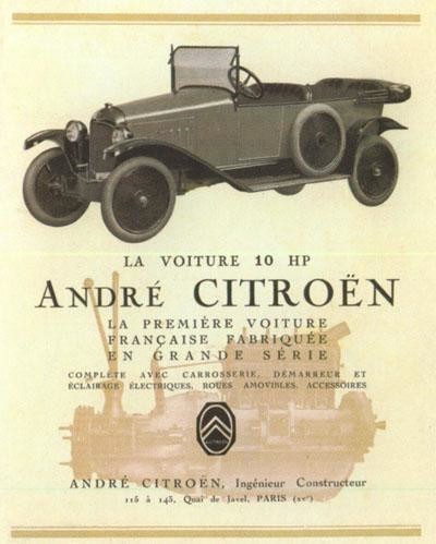Citroen 10 Hp Type A Torpedo 1919 Publicite Portrait