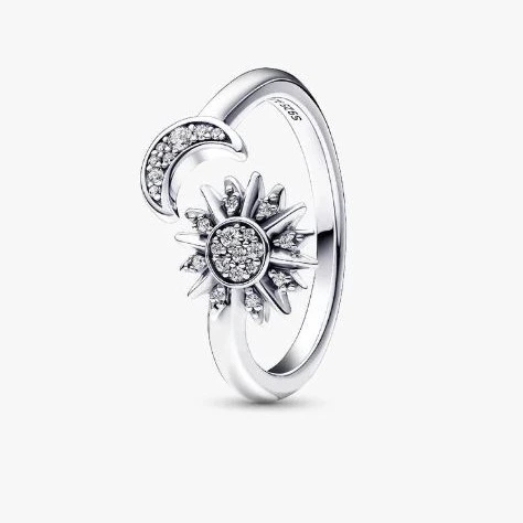 Pandora Anillo Abierto Luna Creciente y Sol Brillante
