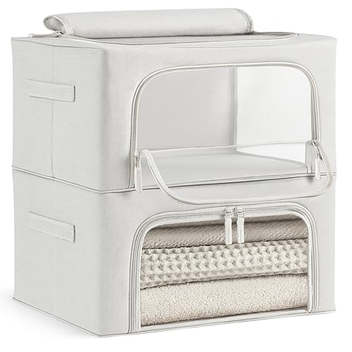 unycos - Cajas de Almacenaje de Ropa【24L/66L】 Bolsas con Estructura Resistente de Hierro, Asas Reforzadas y Ventana Transparente (Gris Iron Rod, Pack 2-24L cada unidad)