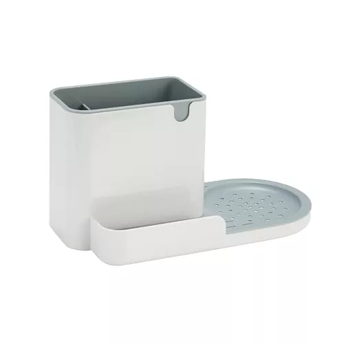 Amazon Basics Organizador de plástico para el fregadero y recipiente para estropajos, grande, Blanco