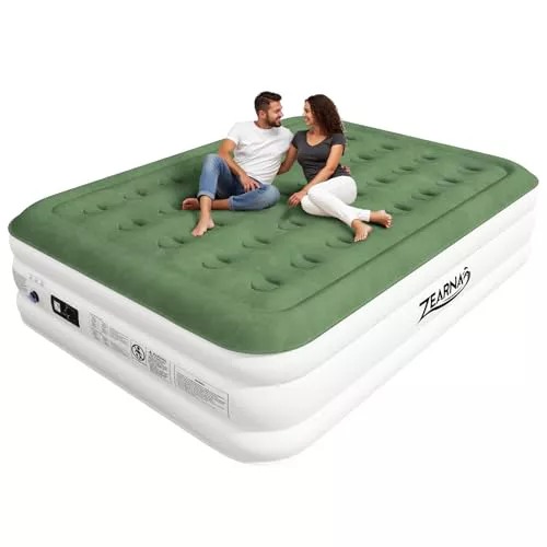 Zearna Colchón Hinchable,Cama Hinchable con Bomba de inflado incorporada Tan Solo 3 Minutos, Invitados o Uso en Casa, 203x152x40cm, Peso máximo:300KG, Cama Matrimonial (Queen 40cm)