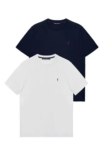 Polo Club Pack de 2 Camisetas Básicas Azul Marino y Blanco Manga Corta y Logo Bordado
