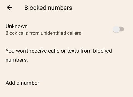 A screenshot showing blocked numbers on Android.