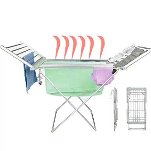 Tendedero eléctrico portátil y Plegable con 20 Barras de Calor, diseño de bajo Consumo Que Ahorra Espacio (45-55 °C).