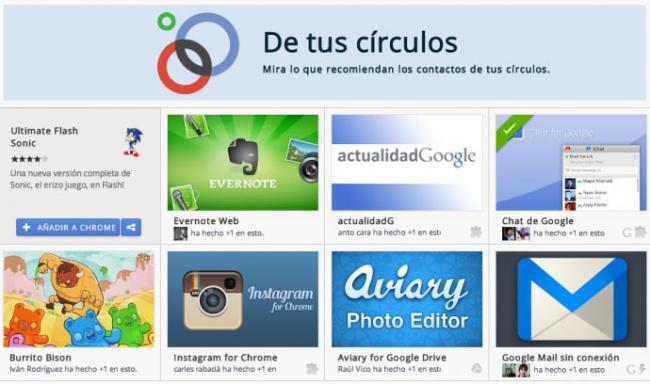 Nueva sección De tus círculos en Chrome Web Store.