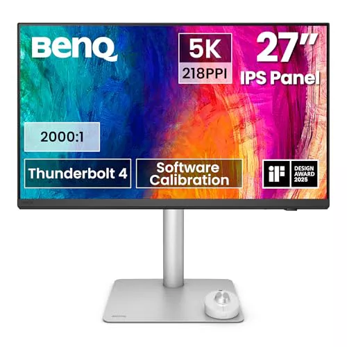 BenQ Monitor PD2730S 27” 5K, Thunderbolt 4 90W, 218 PPI, 98% P3, Contraste 2000:1, Panel Nano Matt, Ajuste de Altura, Compatible Mac, para Artistas 3D, animadores VFX y diseñadores de Videojuegos
