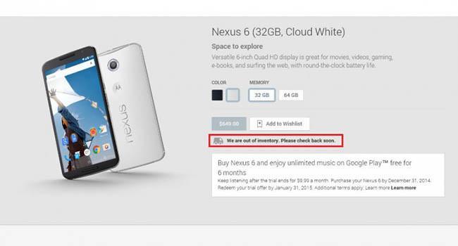 Nexus 6 Sold Out