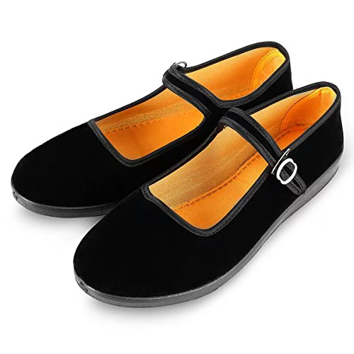 Zapatos Mary Jane de terciopelo de las mujeres Algodón negro Antigua Pekín Pisos de tela Ejercicio de Yoga Zapatos de baile (41 EU)