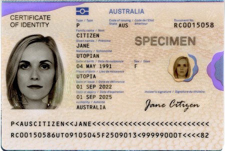 Edisontd 006 R Series Aus Certificate Of Identity Biodata Page