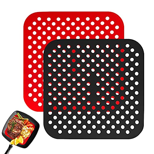 Alfombrilla Freidora Aire, 2Pcs Alfombrillas de Silicona Reutilizables Air Fryer Liner, Antiadherentes,Rejilla Freidora Aire Cuadrada (Cuadrado, 8.5 inch)