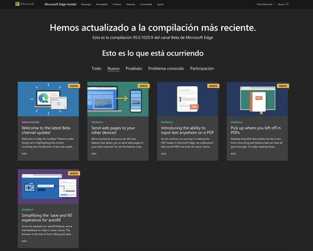 Microsoft actualiza Edge Beta con la versión 95.0.1020.9: modo eficiencia para consumir menos batería, mejoras descargas y más