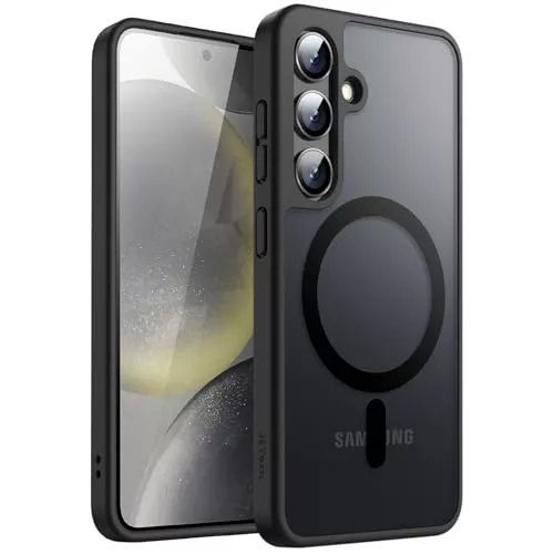 JETech Funda Magnética para Samsung Galaxy S24 5G, Compatible con MagSafe, Carcasa Antigolpes Translúcida Mate Respaldo (Negro)