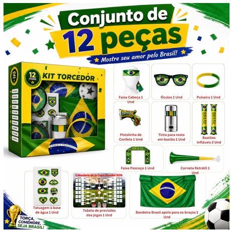 Copa do Mundo 2026 Kit Torcedor Brasileiro Com 12 Itens!