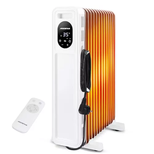 Aigostar Radiador de Aceite de 13 Elementos, 2500 W, Pantalla de Control LED, Temporizador de 24h, Mando a Distancia, 3 Modos con Función Eco, Silencioso, Recomendado para Estancias de 25 ㎡ (1 Unidad)
