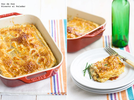 Hojaldre de brandada de bacalao con pimientos asados. Receta