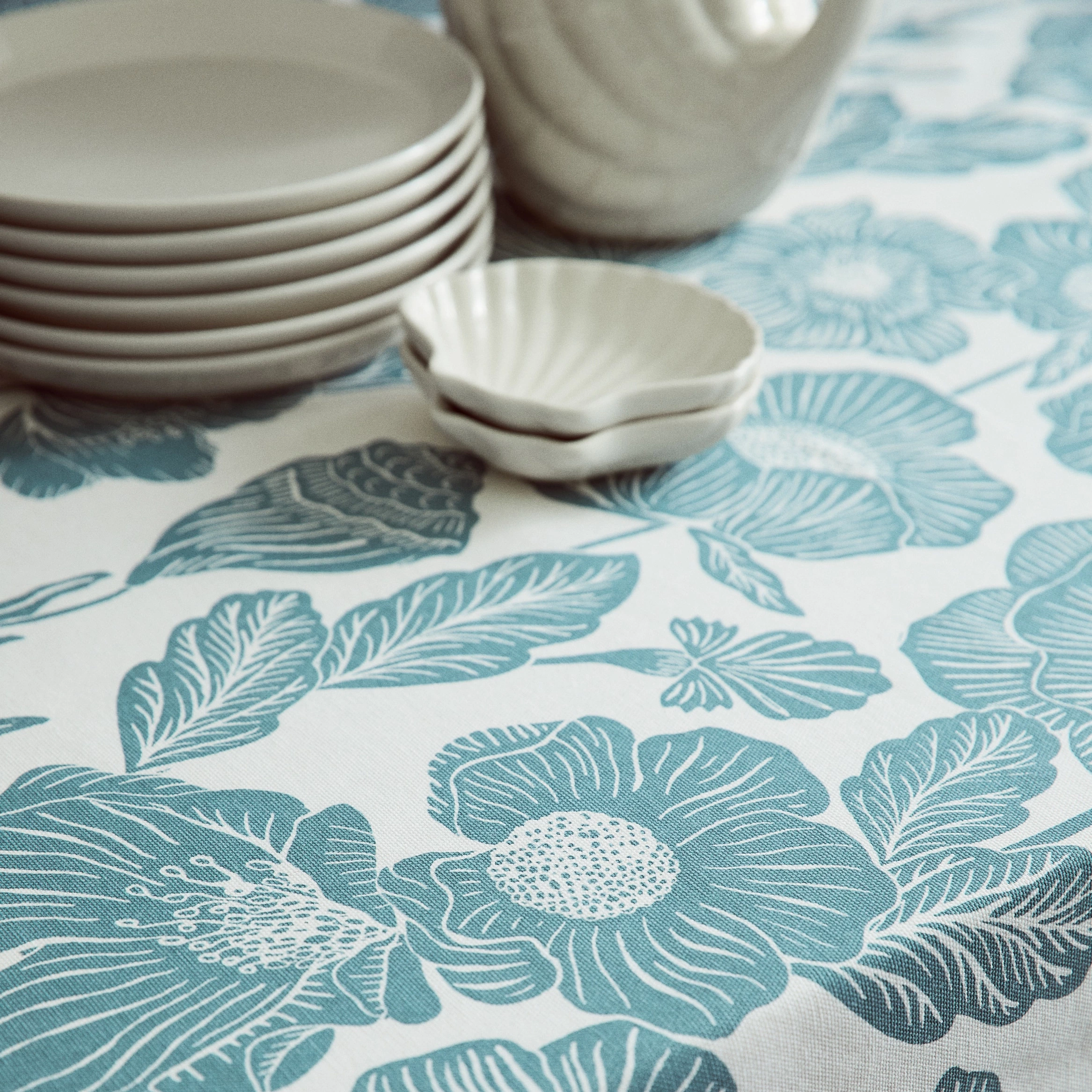 Mantel repelente al agua floral azul