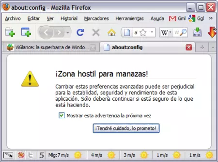 ステップ 1: about:config、大物向けの敵対的なゾーン