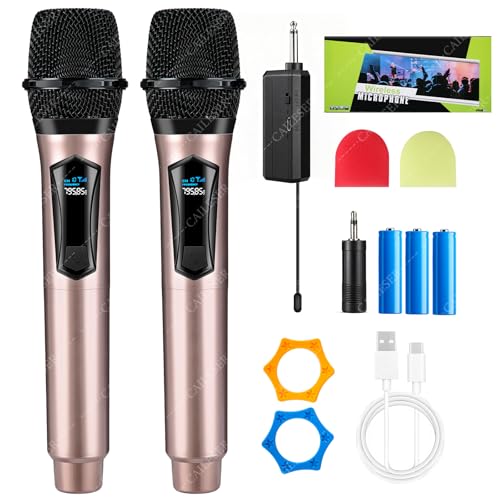 CAILESER Microfono Inalambrico, Dual Microfono Karaoke de Oro Rosa