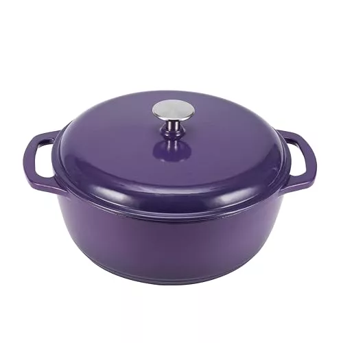 Amazon Basics Redondo Olla de hierro fundido esmaltado, 5.7 L, morado
