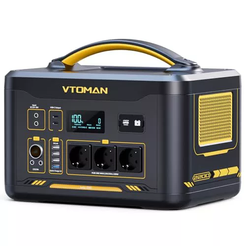 VTOMAN Jump 2200 Estación de Energía Portátil - 2200W/1548Wh Generador Solar LiFePO4 Batería, 3 Salidas CC Ajustar de 12V/10A, Capacidad Ampliable a 3096Wh para Acampadas y Emergencias