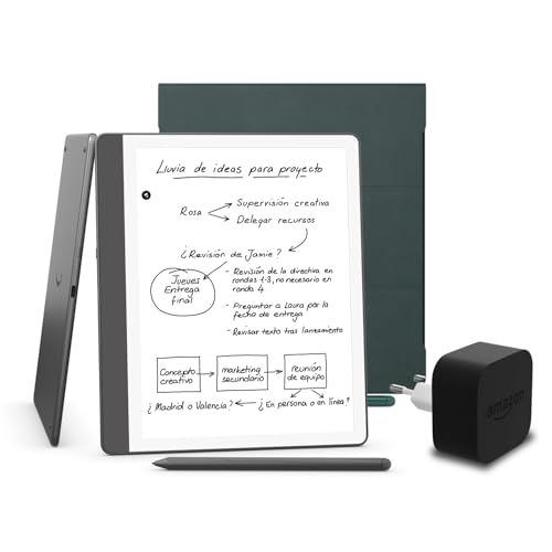 Kindle Scribe (versión 2024) de 64 GB, una funda de cuero Amazon Premium y un adaptador de corriente Amazon Powerfast de 9 W