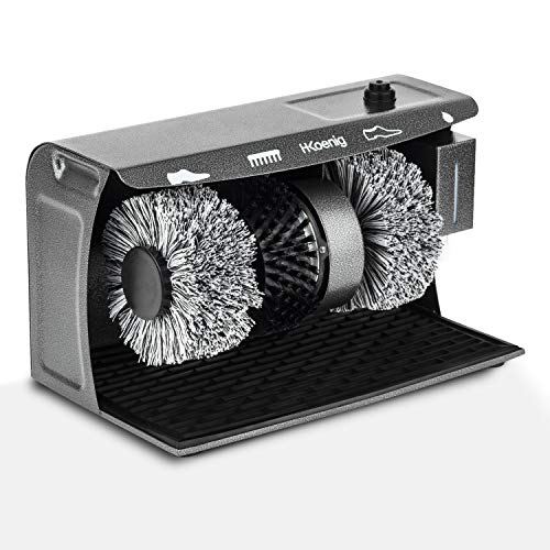 H.Koenig Limpiador de zapatos Eléctrico U600, Limpiabotas y Abrillantador Pro con dispensador de cera líquida y 2 cepillos de pulido con ceras suaves y 1 cepillo de limpieza con cerdas duras, 120W