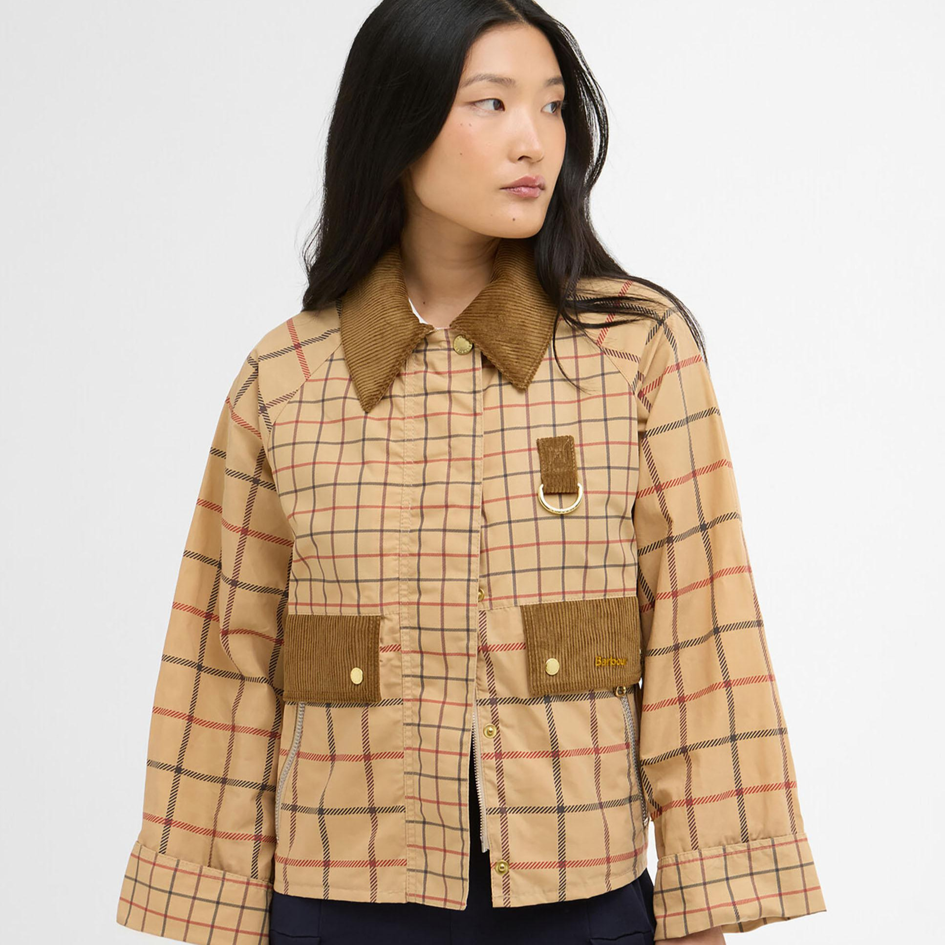 Chaqueta de mujer con cierre de cremallera y bolsillos tipo parche delanteros - Barbour - Marrón claro