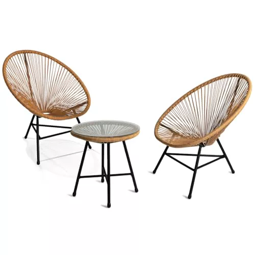 IDMarket - Conjunto de Jardín Izmir con Mesa y 2 Sillas Oeuf de Cuerda Efecto Ratán