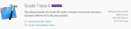 Apple libera para los desarrolladores la sexta beta de Xcode 7