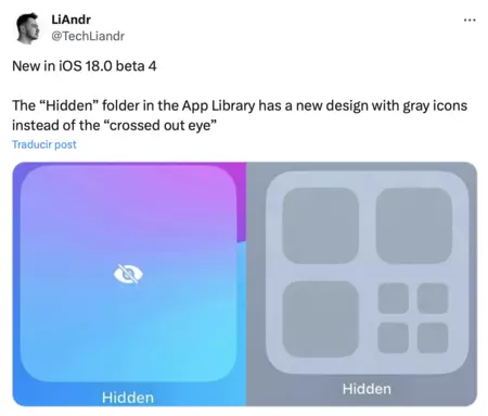 右側はiOS 18ベータ4でアプリケーションを非表示にする新しい方法です。