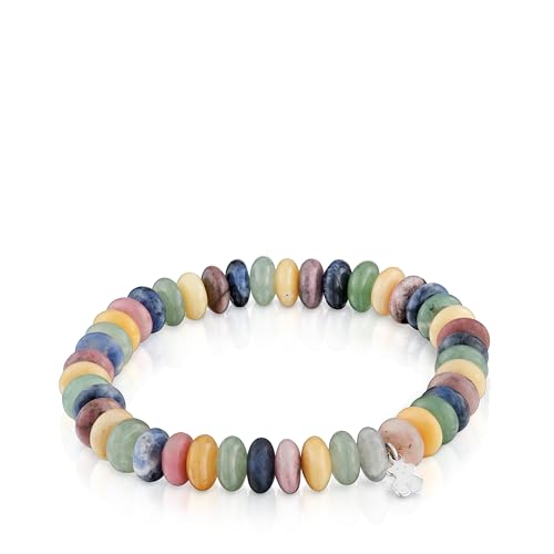 TOUS Pulsera Elástica de Gemas con Motivo de Oso en Plata de Primera Ley para Mujer