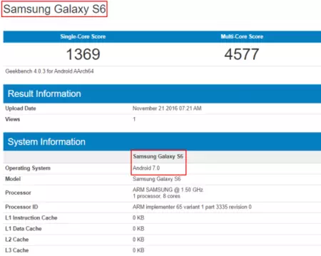 Nougat GFXBench を搭載した Samsung Galaxy S6