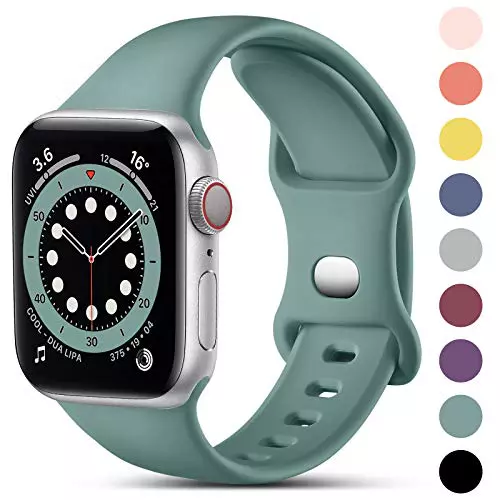 CeMiKa Compatible con Apple Watch Correa 38mm 40mm 41mm 42mm 44mm 45mm 46mm 49mm, Deportivas de Silicona Correas de Repuesto para iWatch SE Series 10 9 8 7 6 5 4 3 2 1,38mm/40mm/41mm-S/M, Pino Verde