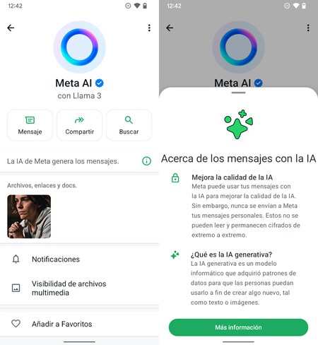 Contacto de Meta AI en WhatsApp