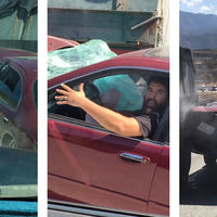 ¡De locos! Atrapa un coche con el tráiler y lo arrastra durante kilómetros sin darse cuenta