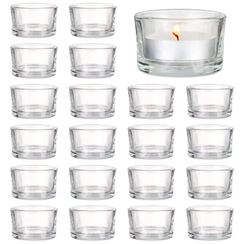 MATANA - 24 Porta Velas, Portacandelitas para Bodas, Eventos y Mucho más - Portavelas Cristal, Vasos para Velas, Porta Velas Pequeñas para Interior y Exterior - 5cm