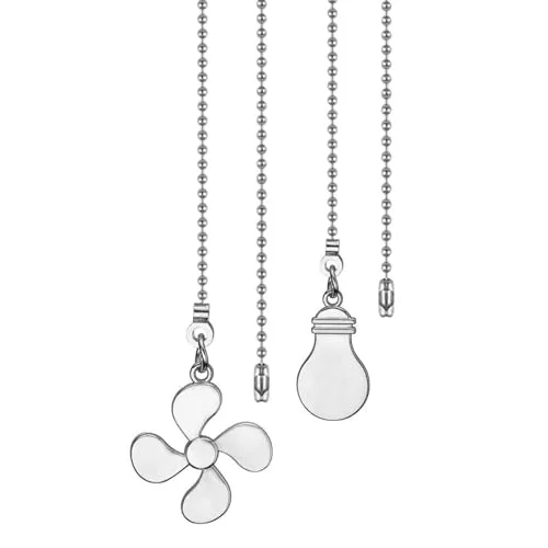 RTRTGS 2 piezas de cadena de tirón de ventilador de techo, cadena de extracción de ventilador bombilla decorativa y colgante de cable de extracción de ventilador (plata)